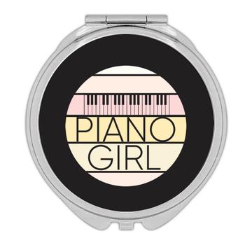 Piano Girl Keyboard Musical Wall Print Retro Colors : Gift Compact Mirror Best Friend Delicate Pink
