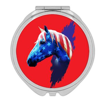 Horse USA American Colors : Gift Compact Mirror United States Flag Animal Patriotic Holiday