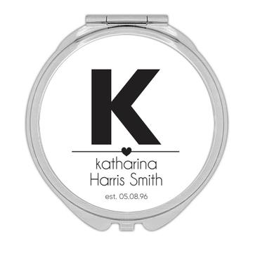 Customizable Letter  Full Name Wedding Names Date : Gift Compact Mirror Bride and Groom