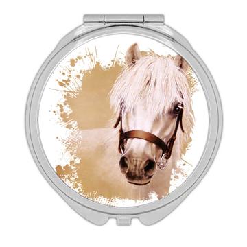 White Horse : Gift Compact Mirror Classic Drawing Art Artistic Paint Farm Animal Equestrian