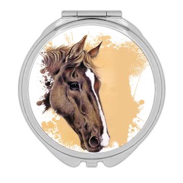 Black Horse : Gift Compact Mirror Classic Drawing Art Artistic Paint Farm Animal Equestrian
