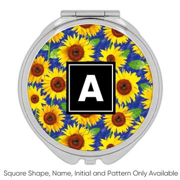 Golden Yellow Sunflowers : Gift Compact Mirror Seamless Pattern Rustic Garden Kitchen Decor