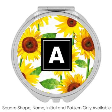 Golden Yellow Sunflowers : Gift Compact Mirror Floral Pattern Summer Cloth Kitchen Wall Decor