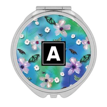 Hibiscus Flower Butterfly : Gift Compact Mirror Floral Pattern For Her Mother Mom Daisy Feminine Print