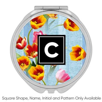 Tulips Bouquet : Gift Compact Mirror Spring Floral Pattern Female Day Rustic Anniversary Stems