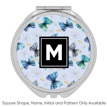 Watercolor Butterflies : Gift Compact Mirror Seamless Pattern Lotus Flower Female Mom Sister Coworker