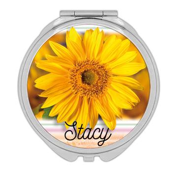 Sunflower Personalized Name : Gift Compact Mirror Flower Floral Yellow Decor Customizable
