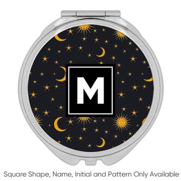 Delicate Moon Sun Stars : Gift Compact Mirror Night Sky Pattern Faces Ceiling Kids Decor Abstract