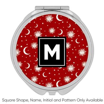 Sun Moon Star Prints : Gift Compact Mirror Seamless Pattern White Red Sky Faces Handmade Scrapbook