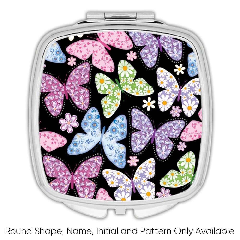 Gift Compact Mirror : Flower Printed Butterflies Pattern Daisies Diy Friends - Picture 7 of 7
