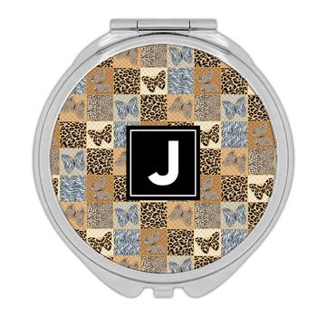 Animal Print Butterflies : Gift Compact Mirror Cheetah Zebra Wild Cat Square Pattern Abstract Female