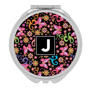 Colorful Butterflies Flowers : Gift Compact Mirror Floral Pattern Daisy Feminine Art Fashion For Her Mother