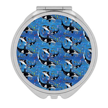 Killer Whale Pattern : Gift Compact Mirror Ocean Water Animal Lover Whales Kid Children Seamless