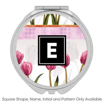 Tulip Sprig : Gift Compact Mirror Green Leaves Row Pattern Wedding Spring Abstract Border Diy Flower