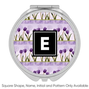 Tulip Sprig : Gift Compact Mirror Purple Floral Pattern Spring Rhombus Border Diy Leaf Shadow Mom