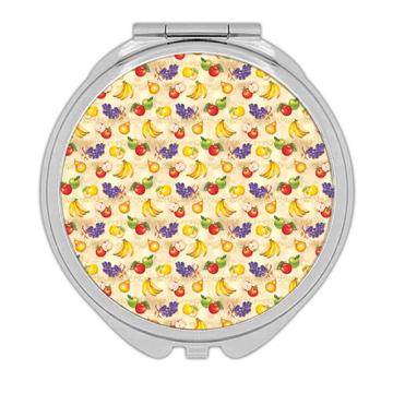 Fruits Vintage Pattern : Gift Compact Mirror Banana Apple Grape Fruit Lover Healthy Life Kitchen