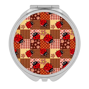 Cutie Ladybug Pattern : Gift Compact Mirror Patchwork Tartan Flowers Kids Girlish Birthday Sweet Print