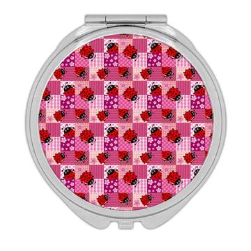 Cutie Ladybug Pattern : Gift Compact Mirror Patchwork Abstract Floral Kid Teen Girl Birthday Room Decor