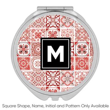 Mosaic Tiles Patchwork : Gift Compact Mirror Red All Occasion Decor