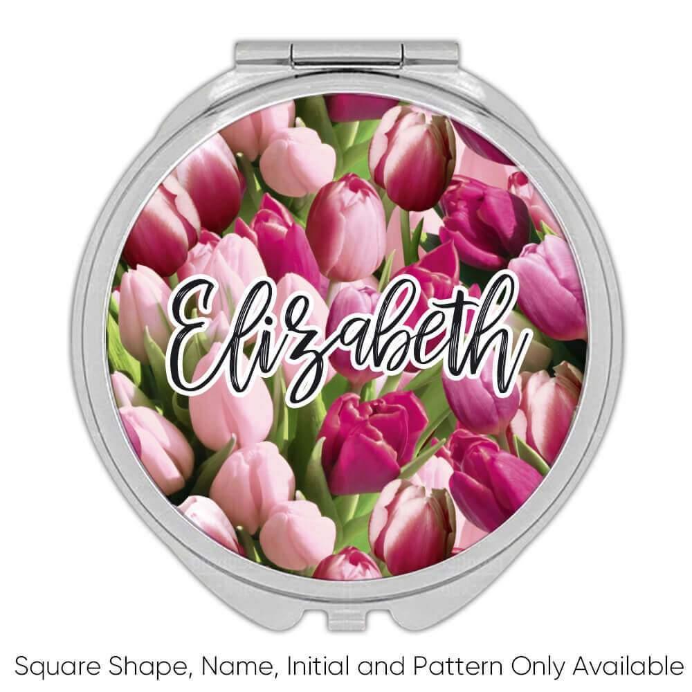 Gift Compact Mirror : Pale Pink Tulips Buds Field Spring Seamless Pattern - Picture 4 of 7