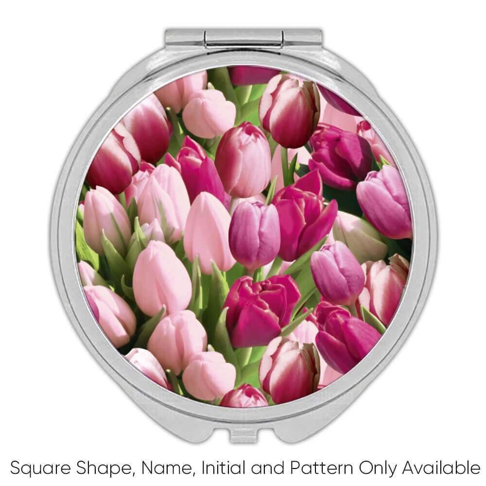 Gift Compact Mirror : Pale Pink Tulips Buds Field Spring Seamless Pattern - Picture 6 of 7