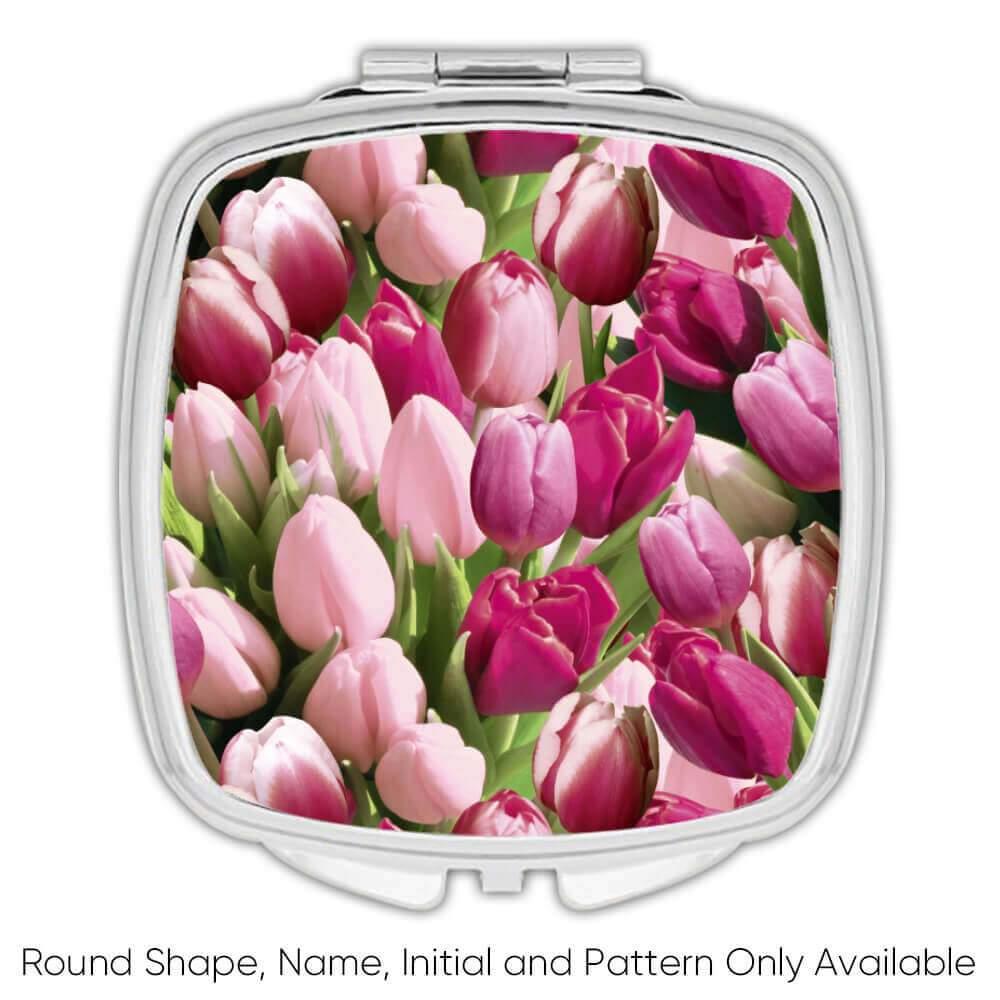 Gift Compact Mirror : Pale Pink Tulips Buds Field Spring Seamless Pattern - Picture 7 of 7