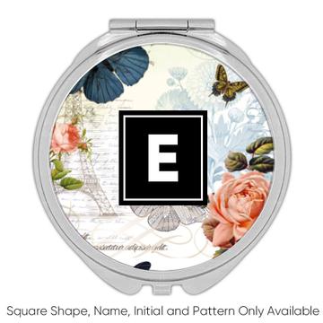 Morpho Butterfly : Gift Compact Mirror Pattern Flowers Eiffel Tower Silhouette Trip Stamp Retro Decor