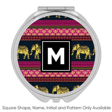 Indian Print : Gift Compact Mirror Animal Elephant Flower Ornament Oriental Style Yoga Room Decor