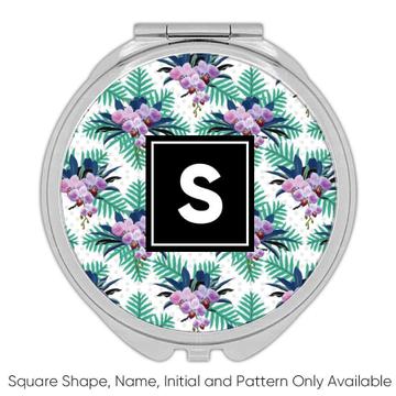 Tropical Flower Bouquet : Gift Compact Mirror Orchids Leaves Dots Pattern Plant Nature Travel Friend
