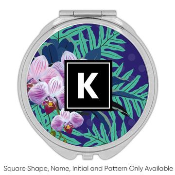 Tropical Flower Bouquet : Gift Compact Mirror Grandma Botanical Orchid Seamless Pattern Natural