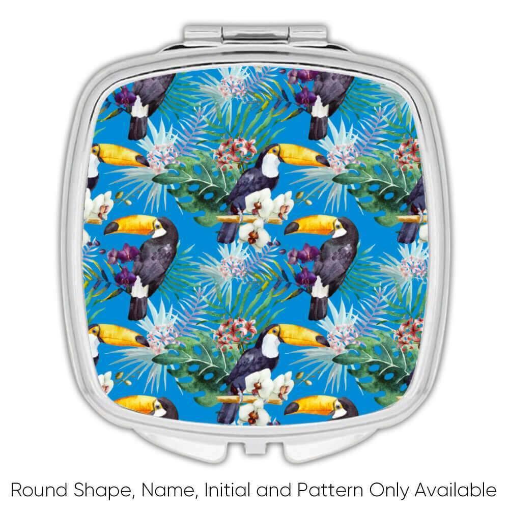 Gift Compact Mirror : Tropical Toucan Pattern Floral Orchid Garden Bird Palm - Picture 7 of 7