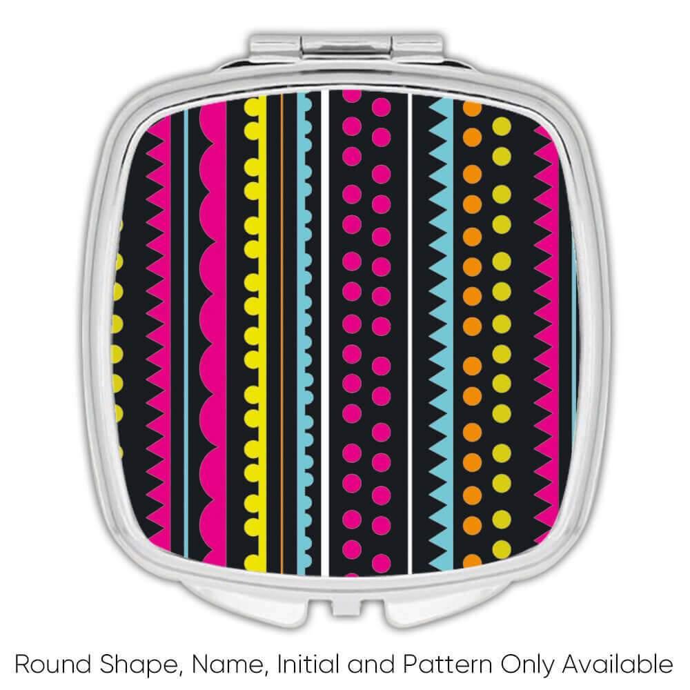 Gift Compact Mirror : Tribal Dots Black Pink Neon Decor Modern Abstract Pattern