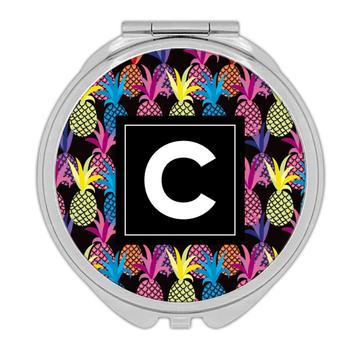Colorful Pineapple : Gift Compact Mirror Black Pattern Sweet Sixteen Friends Teen Party Decor Fruit