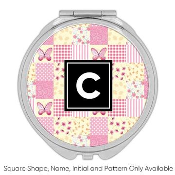 Patchwork Patterns Butterflies : Gift Compact Mirror Floral Abstract Frames Quilt Baby Shower Decor