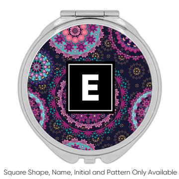 Mandala : Gift Compact Mirror Purple Blue Decor Indian Esoteric Abstract Pattern Shapes Neutral