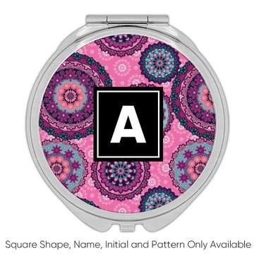 Mandala : Gift Compact Mirror Pink Decor Pattern Indian Esoteric Abstract Pattern Shapes Neutral