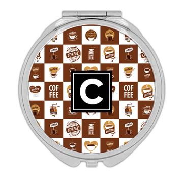 Premium Quality Coffee : Gift Compact Mirror Seamless Pattern Hot Drink Cappuccino Cup Latte