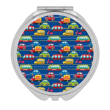 Cars Busses Pattern : Gift Compact Mirror Baby Boy Shower Toddler Birthday Room Wall Decor
