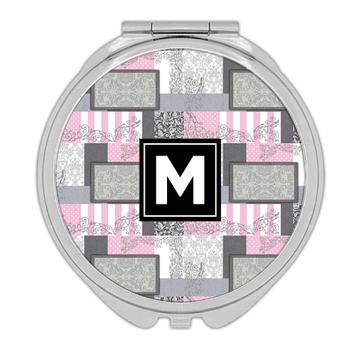 Arabesque Patchwork : Gift Compact Mirror Polka Dots Stripes Pattern Fabric Abstract Print Art