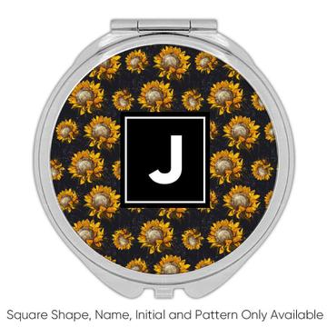 Vintage Sunflower Painting : Gift Compact Mirror Seamless Pattern Condolences Death Sad Sketch