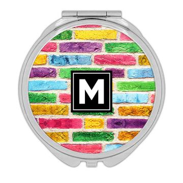 Colorful Brick Wall : Gift Compact Mirror Seamless Pattern Abstract Teen Room Decor Kids