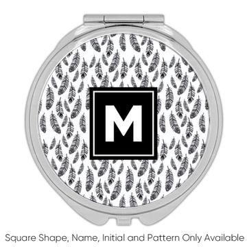 Birds Feathers : Gift Compact Mirror Black White Pattern Dream Catcher Sketch Room Decoration