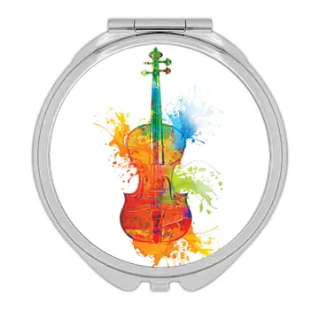 Bright Colors Violin Paint Blots Musical Notes Score : Gift Compact Mirror Classic Art Wall Decor