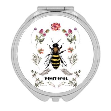 Vintage Bee Youtiful Art Print : Gift Compact Mirror Retro Flowers Berries Wall Decor Insect Birthday
