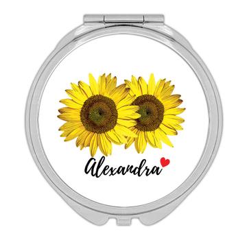 Sunflower Personalized Name : Gift Compact Mirror Flower Floral Yellow Decor Customizable Alexandra