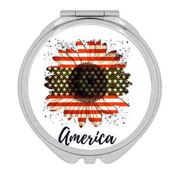 Sunflower American Flag : Gift Compact Mirror Flower Floral Yellow Decor Patriotic