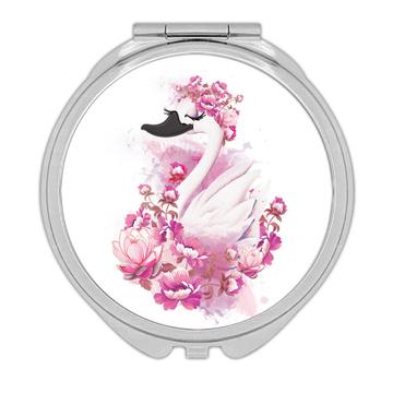 Swan Flowers : Gift Compact Mirror Bird Wedding Engagement Anniversary Floral