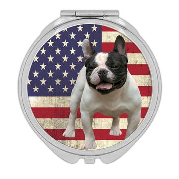 French Bulldog USA Flag : Gift Compact Mirror Dog Pet American United States