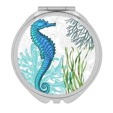 Seahorse Botanical Seaweed : Gift Compact Mirror Ocean Animal Retro Vintage Art Nature Lover