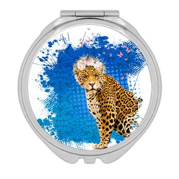 Leopard Photography : Gift Compact Mirror Panthera Wild Cat Feline Flowers Butterflies Collage